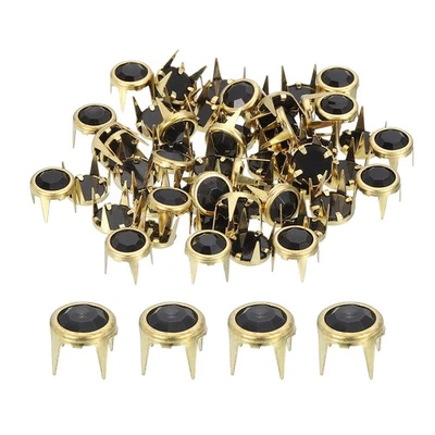 80 Pcs Rhinestone Studs, 8mm Round Rivets Claw Beads Nailhead, Gold/Black - Image 1 of 4