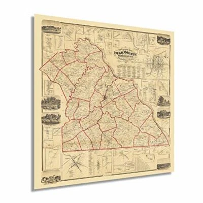 HISTORIX 1860 York County Pennsylvania Map - Old Map of York County PA Wall Art Poster
