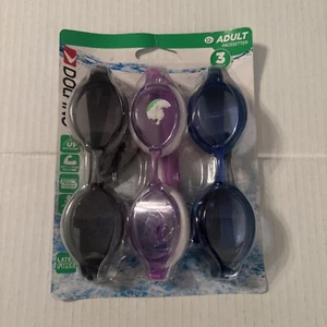 DOLFINO ADULT PACESETTER SWIM GOGGLE, PURPLE/SMOKE/BLUE, 3/PACK - Picture 1 of 3