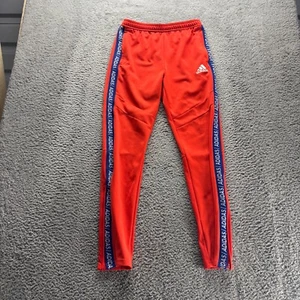 Adidas Track Pants Boys XL Red Polyester Tapered Fit Zipper Legs 3 Strips - Picture 1 of 10
