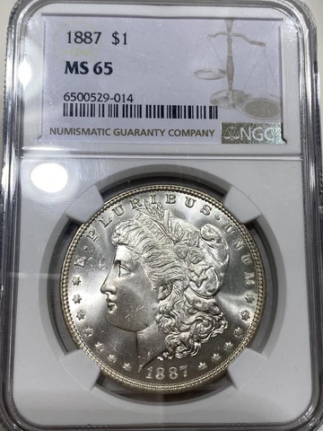 1887 $1 NGC MS-65 Morgan Silver Dollar. Extremely PQ! Cover