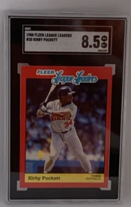 KIRBY PUCKETT 1989 FLEER LEAGUE LEADERS #30 TWINS SGC 8,5 QUASI NUOVO/COME NUOVO+ - Foto 1 di 2