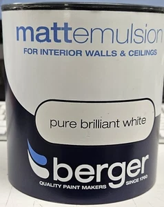 Berger Matt Emulsion Pure Brilliant White 1l - 5020264 free postage - Picture 1 of 2