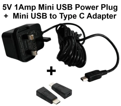 5V 1A Power Supply Adapter AC Mini USB 3Meters cable + Type C Male Adapter - Image 1 of 4