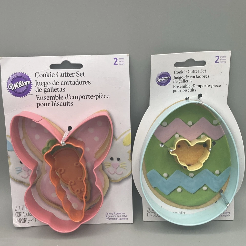 Lote de 2 juegos de cortador de galletas Wilton de 2 piezas conejo de Pascua y huevo casa de vacaciones nuevos Foto 1 de 4