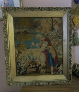 Antique Hand Embroidered Needlepoint Tapestry Sacrifice of Isaac - Abraham Angel - Picture 1 of 11