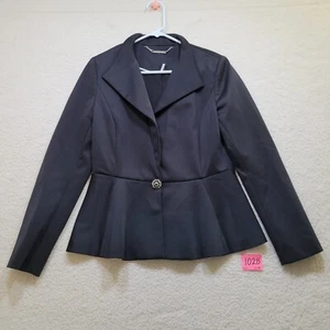 White House Black Market Women's Suit Jacket Black Snap Flair Bottom Size 6 - Picture 1 of 18