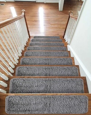 Stair Treads Carpet Mat Non Slip Cleaning Machine Washable, Shiny Shaggy 22x67cm - Image 1 of 4