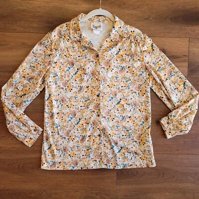 Blusa Floral Ditsy Vintage Años 70 Leyendas Talla 16 Manga Larga Amarilla Abotonada EE. UU. Foto 1 de 4