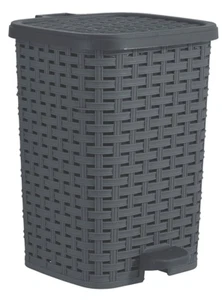 Superio Wicker Style Step-On Trash Can – 6 qt Grey Outdoor Garbage Waste Bin - Picture 1 of 5