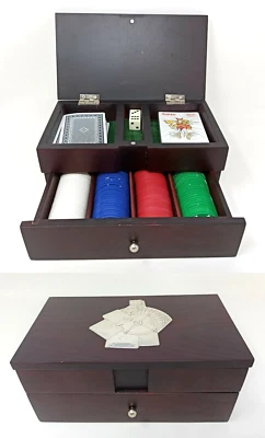 Cassetta in legno gioco carte poker con fiches inserto in argento poker box  - Immagine 1 di 4