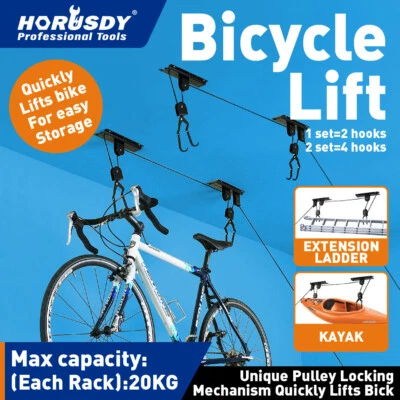 Bike Bicycle Lift Ceiling Mounted Hoist Storage Garage Hanger Pulley Rack - Image 1 of 4