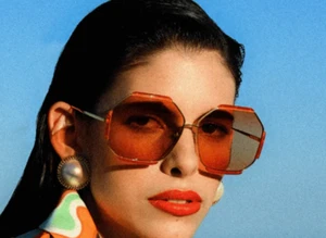 NIB  LINDA FARROW X Rowen Rose Margot Hexagon in red, brown lens retail $895 - Picture 1 of 6