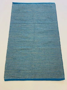 Cobalt Blue Striped Natural Cotton and Jute Handmade Washable Kilim Area Rugs - Picture 1 of 4