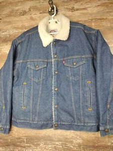 AUTHENTIC LEVIS Sherpa Lined Denim Trucker Jacket VTG 80’s 90's Large Grunge Y2K - Picture 1 of 8