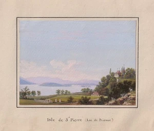 St Petersinsel Ligerz Gleresse Bielersee Suisse Gouache Drawing Aquarelle 1830 - Picture 1 of 1
