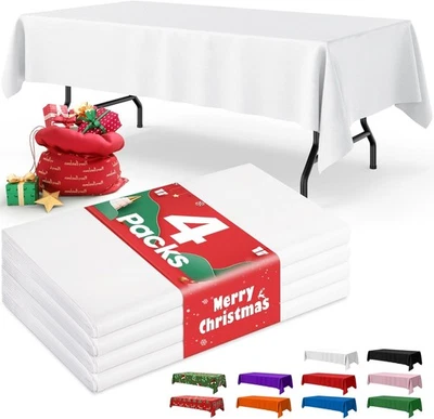 White Plastic Tablecloth 4 Pack 54x108 Disposable Waterproof Party Table Cover - Image 1 of 4
