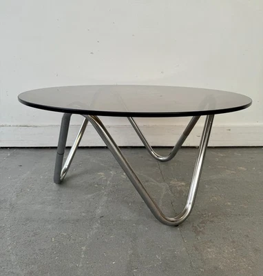 Vintage Round Smoked Glass Coffee Table Chrome - Image 1 of 4