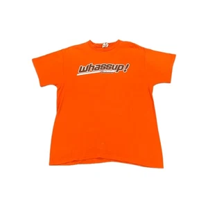 Vintage Fruit of The Loom Heavy Cotton T Shirt Mens XL Orange Whassup Budweiser - Picture 1 of 12