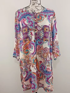Figueroa & Flower Tunic Dress Womens Large Multicolor Paisley Boho Pocket Shirt - Picture 1 of 7