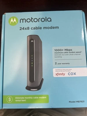 New Motorola 24x8 Cable Modem Model MB7621 DOCSIS 3.0 - AC Adapter and LAN Cable - Image 1 of 3