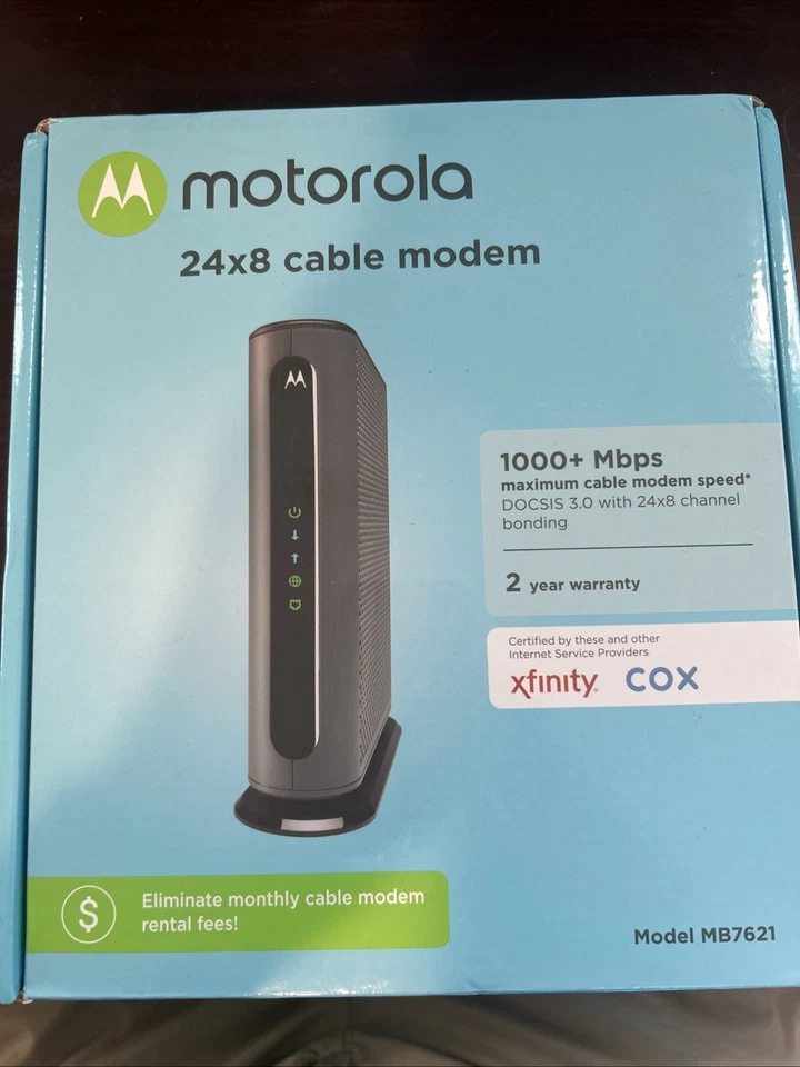 New Motorola 24x8 Cable Modem Model MB7621 DOCSIS 3.0 - AC Adapter and LAN Cable - Image 1 of 3
