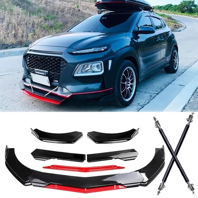 Front Bumper Lip Splitter Lower Spoiler Body Black+Red For Hyundai Kona 18-24 Foto 1 de 4