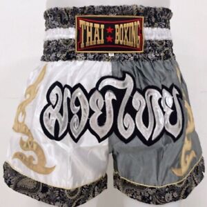 Muay Thai Boxing Shorts Satin Fabric Adult 2 Tone Colors MMA Kickboxing Martial