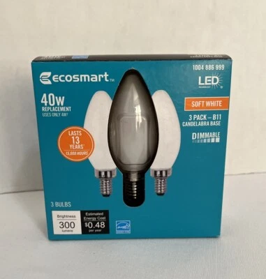 EcoSmart 40-Watt B11 Candelabra Dimmable LED Light Bulb Soft White 3-Pack - Image 1 of 4