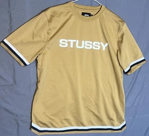 Stussy Jersey Shirt Men’s Sz Small Gold White Black Trim - Picture 1 of 13