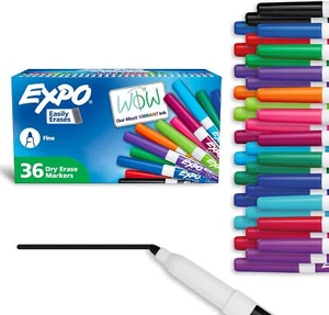 EXPO Dry Erase Markers 36ct – Fine Tip, Assorted Colors, Low Odor Ink - Picture 1 of 4