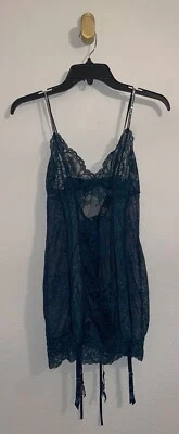 Victorias Secret Lace Lingerie Garter Teddy Lace Up Rhinestone Straps M Medium - Image 1 of 4