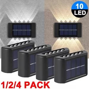 Solar Wall Light 10 LED Up Down Patio Deck Fence Lamp Waterproof Garden Outdoor - Picture 1 of 14