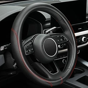 Stylish Anti-Slip Microfiber Leather Steering Wheel Cover for 15" Cars - Black - Picture 1 of 12