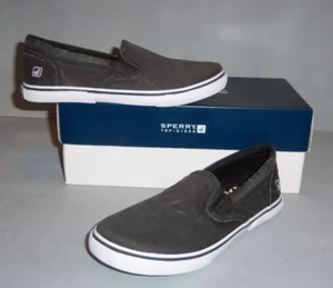 Sperry Top-Sider NEW Kids Youth Halyard Slip-On Washed Black NIB YB54685A - Picture 1 of 2