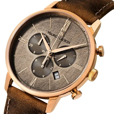 Maurice Lacroix Eliros Chronograph Gold Anthracite Leather Strap EL1098-PVP01-210 - Image 1 of 4