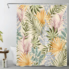Pink and Green Tropical Plant Leaf Beige Shower Curtain Set for Bathroom Decor