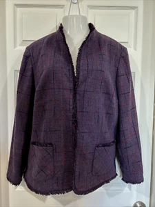 Sag Harbor Blazer Brocade Woven Jacket Purple Raw Edge Plaid Plus Size 20W - Picture 1 of 10