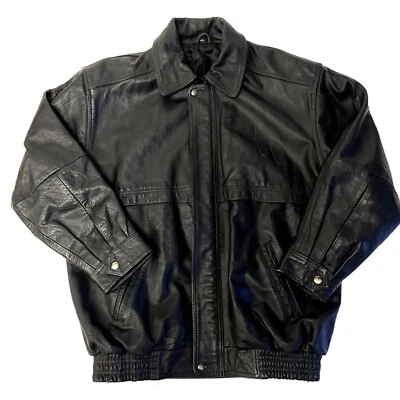 Jaqueta masculina de couro preta vintage anos 80 90 motociclista bombardeiro inverno streetwear - Imagem 1 de 4