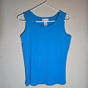 Studio Works Women's Sleeveless Top Size Medium 60% Cotton Turquoise Blue - Picture 1 of 4