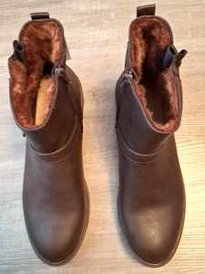 M&S - Chocolate Brown - Faux Fur Lined Biker Boots - Size 9 - BNWT - RRP £39.50 - Picture 1 of 18
