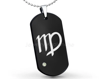 Virgo Zodiac Sign Dog Tag Tungsten Pendant Mens 0.07ct Peridot Gemstone Pendant - Image 1 of 3