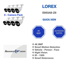 Lorex E893AB-Z8 8mp 4K Smart Deterrence Night Vision IP Cameras - 8 Pack Bundle - Picture 1 of 5