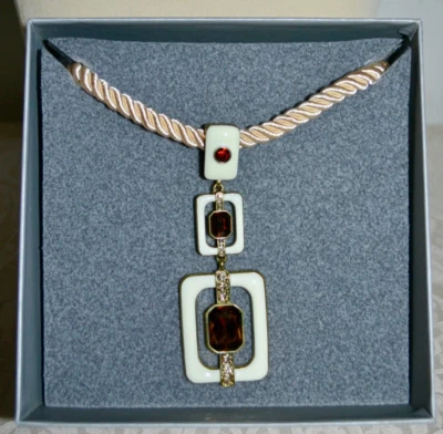 $130 Heidi Daus Thoroughly Modern Enamel Crystal Drop Enhancer Necklace Ivory - Image 1 of 4