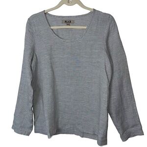 Flax Womens Top Size Small Gray Striped Pure Linen Scoop Neck Long Sleeve New