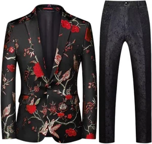 Paisley Print Men Suits Set Formal Tuxedo Notch Lapel Jacket Pants Floral Groom - Picture 1 of 20