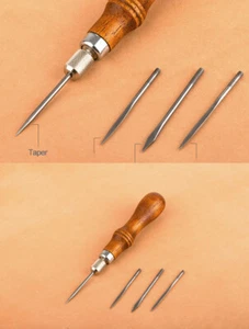 Leather Craft 4 in 1 Stitching Lacing Scratch Awl sewing Tool Set wood Handle - Picture 1 of 7