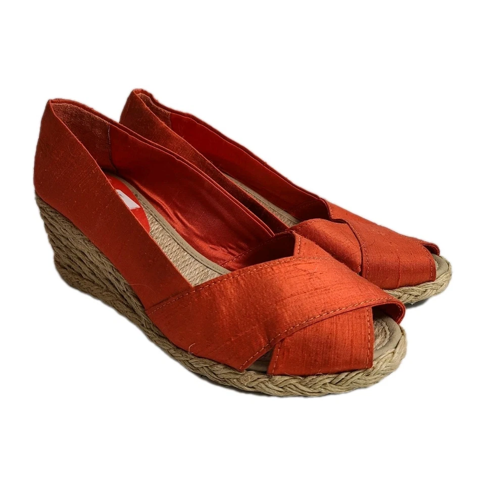 De Colección Ralph Lauren Cecilia Naranja Seda Peep Toe Cuña Alpargatas Talla 7.5  Foto 1 de 4