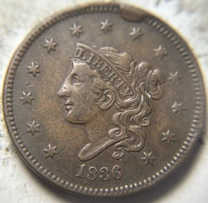 1836 N-6 1c Coronet Head Large Cent. Attractive Circulated Example! Newcomb 6 - Picture 1 of 2