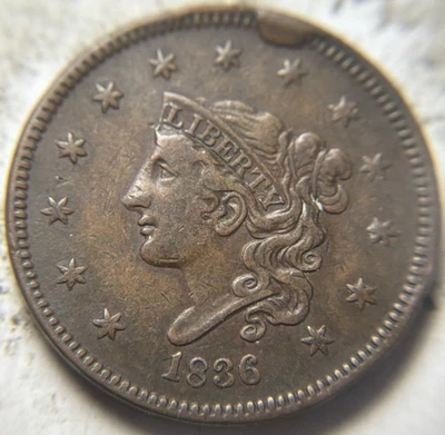 1836 N-6 1c Coronet Head Large Cent. Attractive Circulated Example! Newcomb 6 - Image 1 of 2